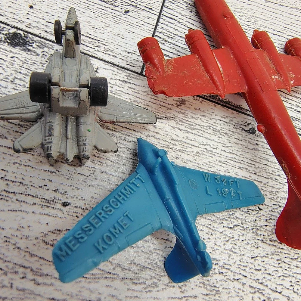 Vintage‎ Toy Airplane Lot 3 Navy Fighter Jet Red Bomber Blue Messerschmitt